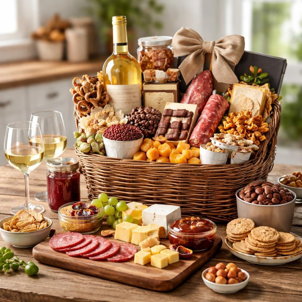 Curated gourmet food and beverage gift assortment