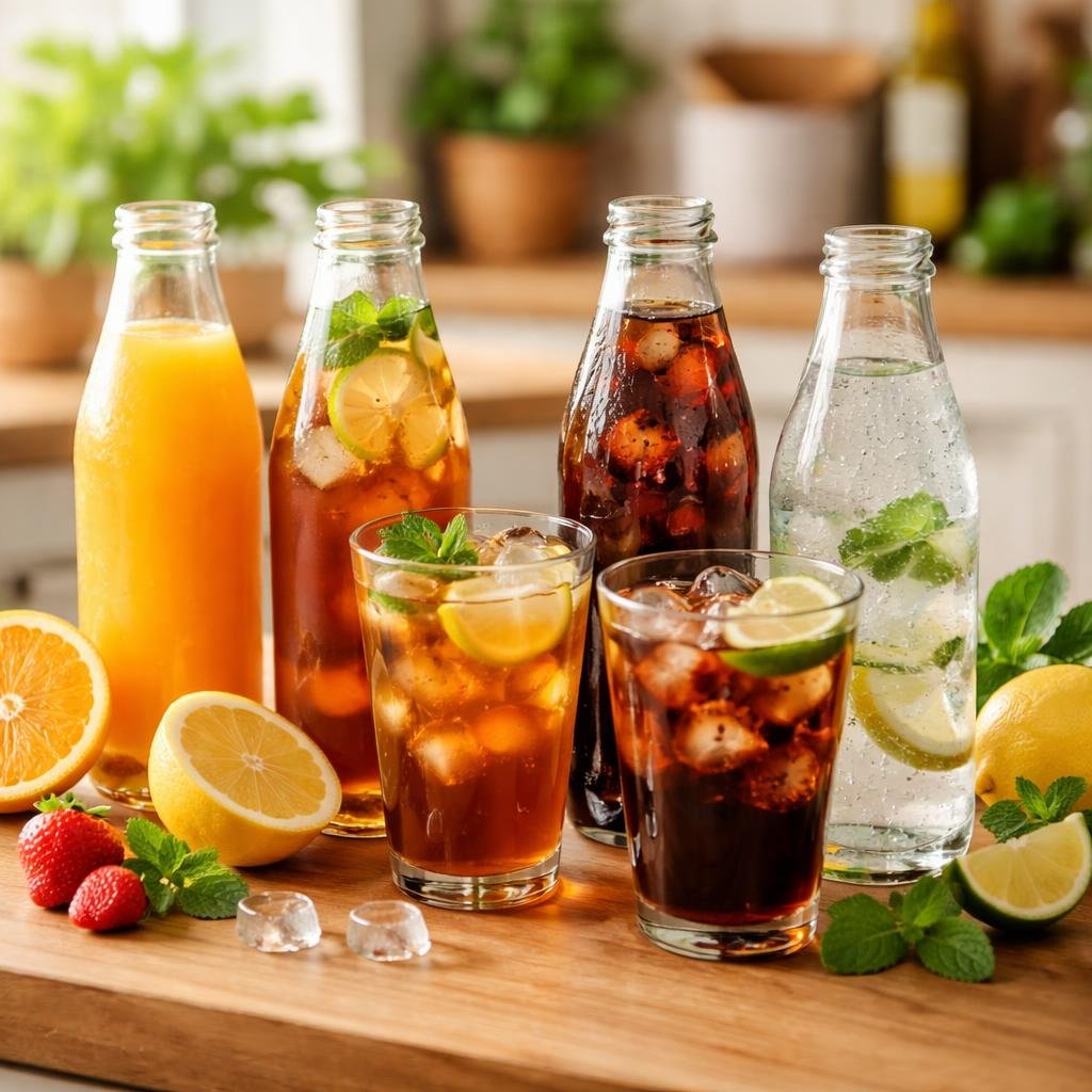 Assorted bottled water and drink mix packets