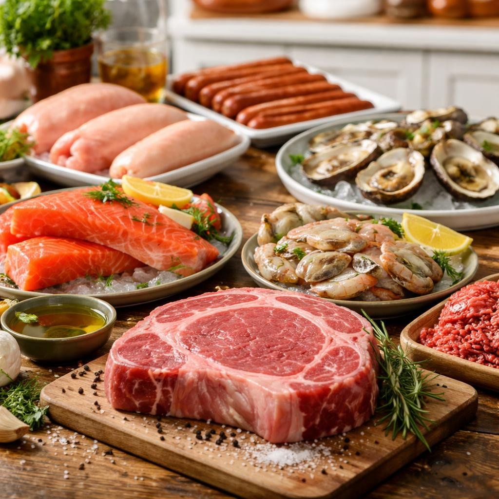 Assorted meat and seafood essentials for everyday cooking