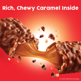 Cross-section of 100 Grand bar revealing caramel, milk chocolate, and crispy crunch.