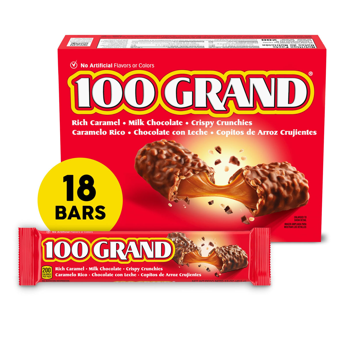 100 Grand full-size bars box front ready for sharing.