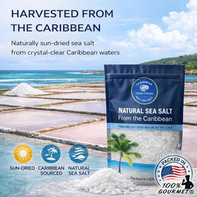 100% Gourmet Caribbean Sea Salt crystals are bright and dust-free