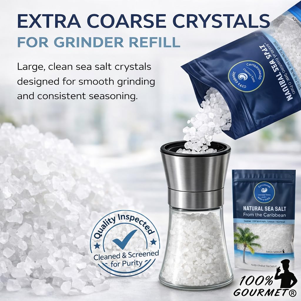 100% Gourmet extra coarse crystals for consistent grinding