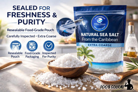 100% Gourmet Caribbean Sea Salt packed in the USA for freshness
