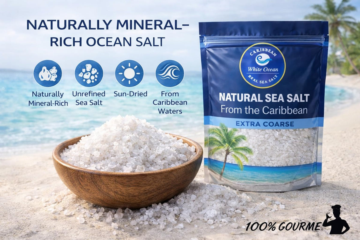 100% Gourmet sea salt elevates seafood and vegetables with zest