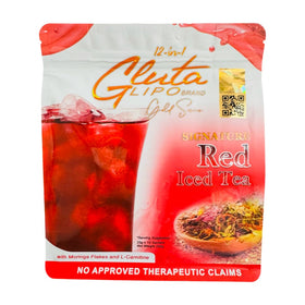 12-in-1 Glutalipo Red Iced Tea pack with convenient sachets for quick refreshment