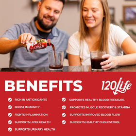 120LIFE bottle front label shows gluten-free and vegan credentials.