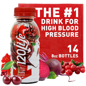 120LIFE blood pressure support bottle poured for daily wellness.