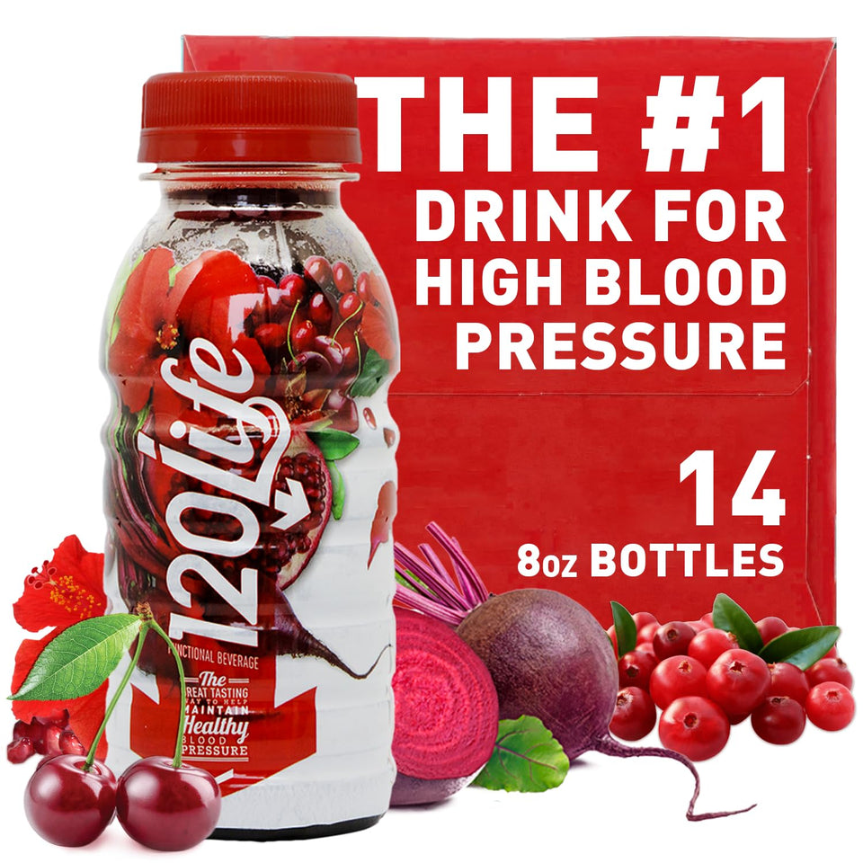 120LIFE blood pressure support bottle poured for daily wellness.