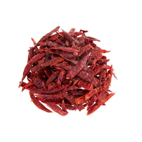 Close-up of 1400S SPICES dried Chile de Arbol peppers showing vibrant color and aroma