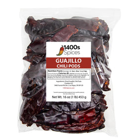 1400S SPICES Guajillo stemless peppers—whole dried chiles for rich sauces and salsas.
