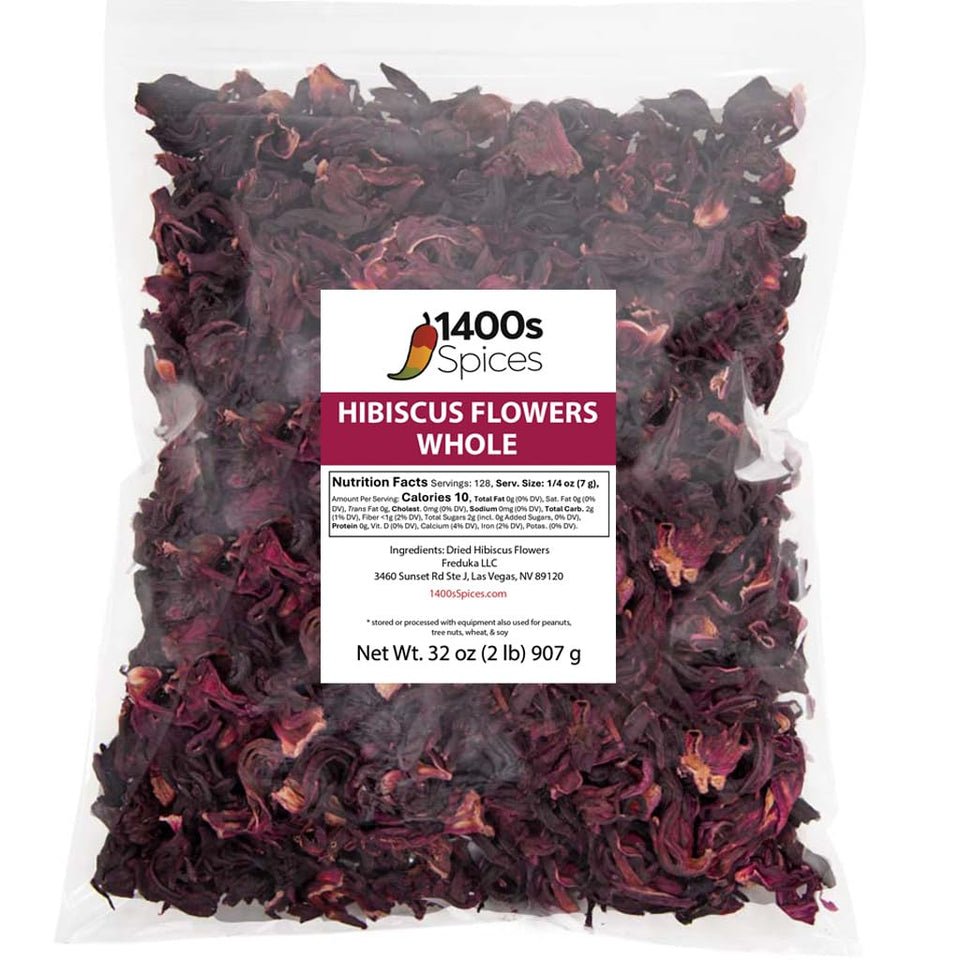 1400S SPICES hibiscus flowers for tea brew, delivering vibrant color and fragrant aroma.