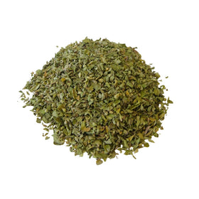 1400S Spices Mexican oregano leaves being pinched to remove stems before cooking.