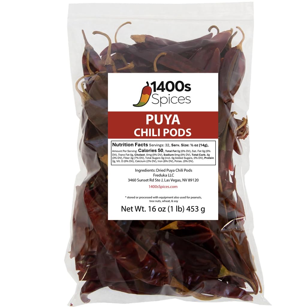 1400S Spices Puya dried peppers in a bag, ideal for enriching salsas and stews.