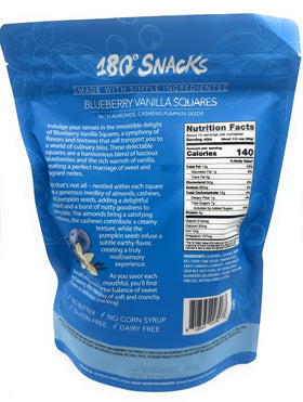 180 Snacks blueberry vanilla squares packaging for on-the-go snacking.