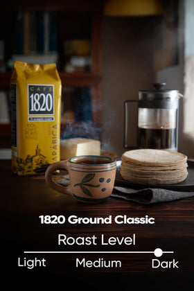 1820 Cafe Classic ground coffee ready for drip, pour-over, or espresso.