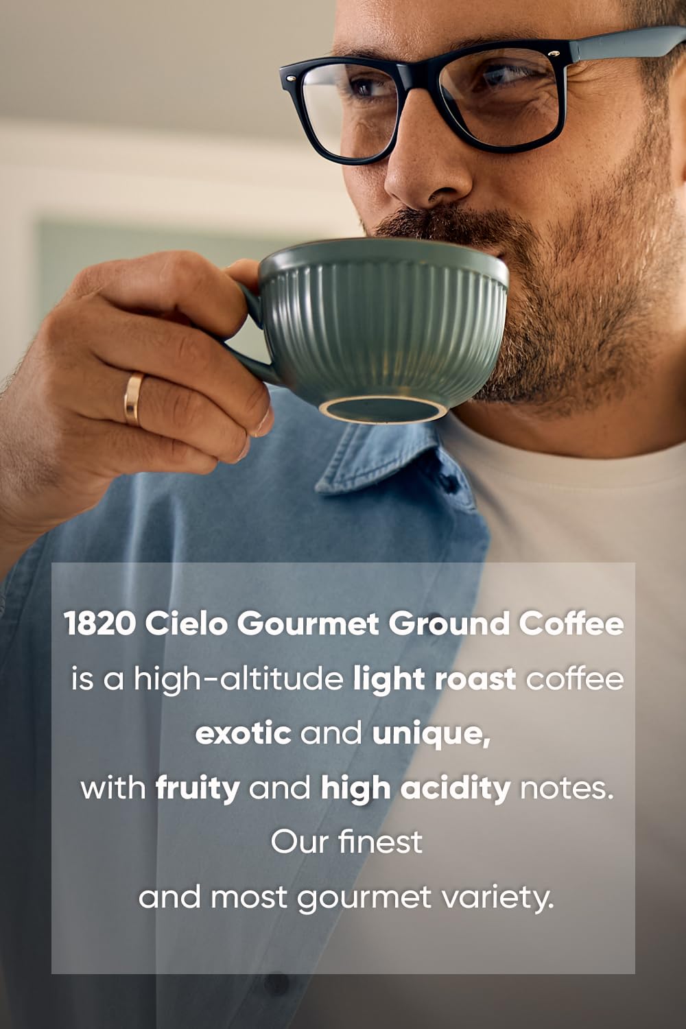 Steaming cup reveals inviting aroma and fruity notes from Café 1820 Cielo Gourmet.