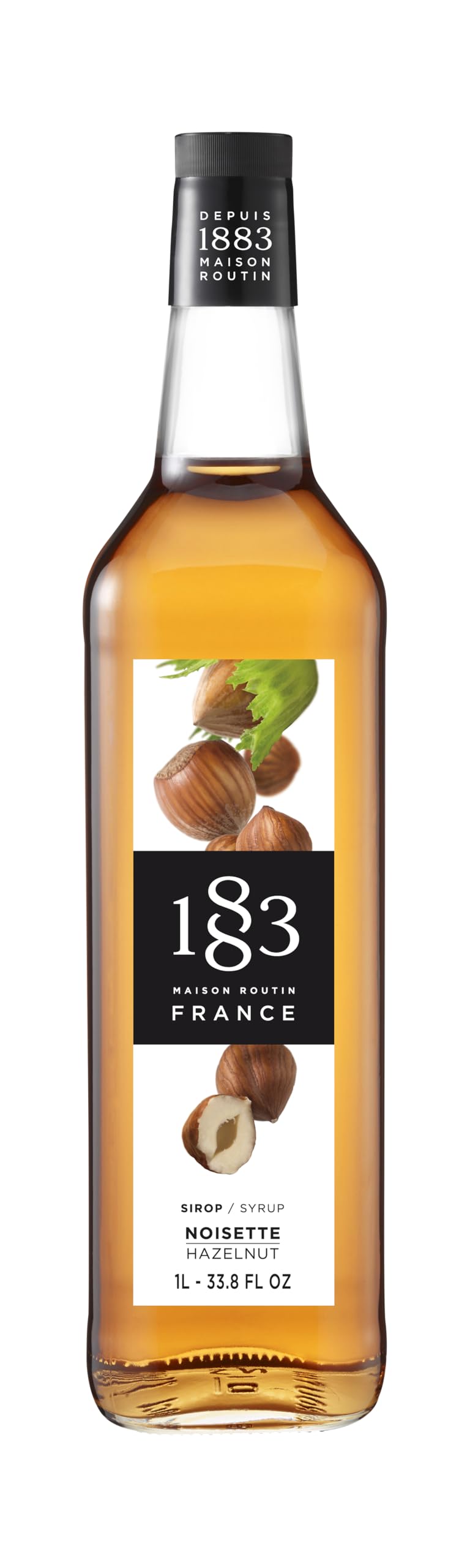 1883 MAISON ROUTIN Hazelnut syrup bottle enhances lattes and cocktails at home or cafe