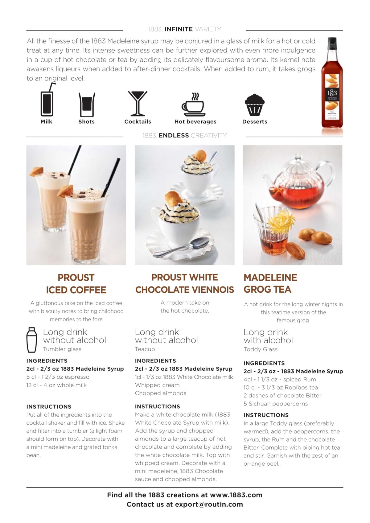 Dessert recipe ideas using 1883 Madeleine Syrup flavor