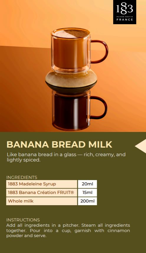 Latte art featuring 1883 Madeleine Syrup flavor