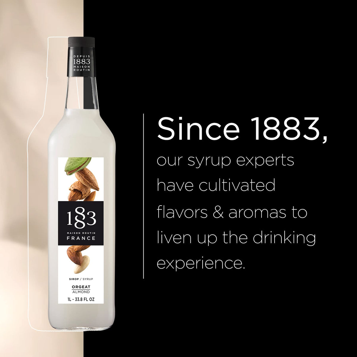 1883 MAISON ROUTIN almond syrup as dessert topping drizzle.