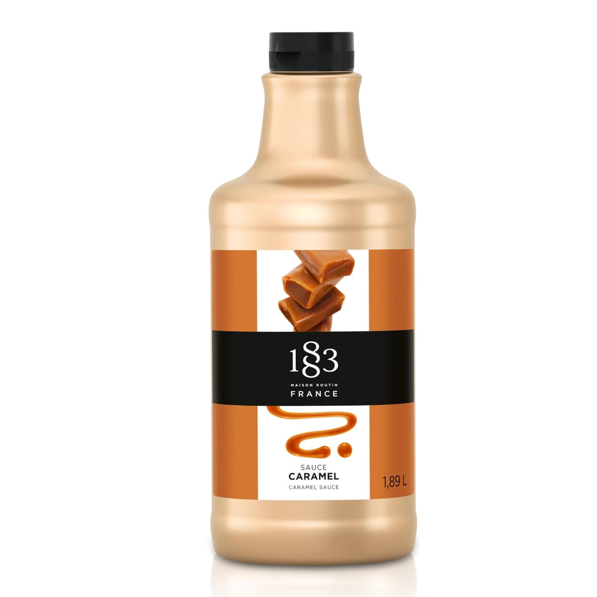 1883 Caramel Sauce bottle front view for cafe use and dessert toppings.