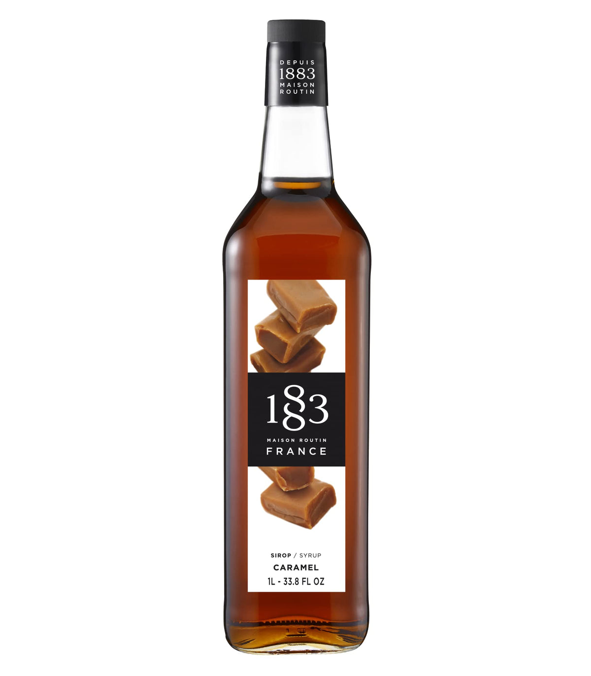 1883 Maison Routin caramel syrup bottle 1L shows premium packaging and fresh aroma.