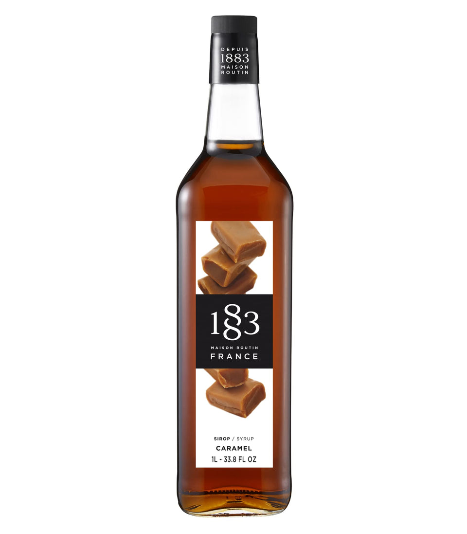 1883 Maison Routin caramel syrup bottle 1L shows premium packaging and fresh aroma.