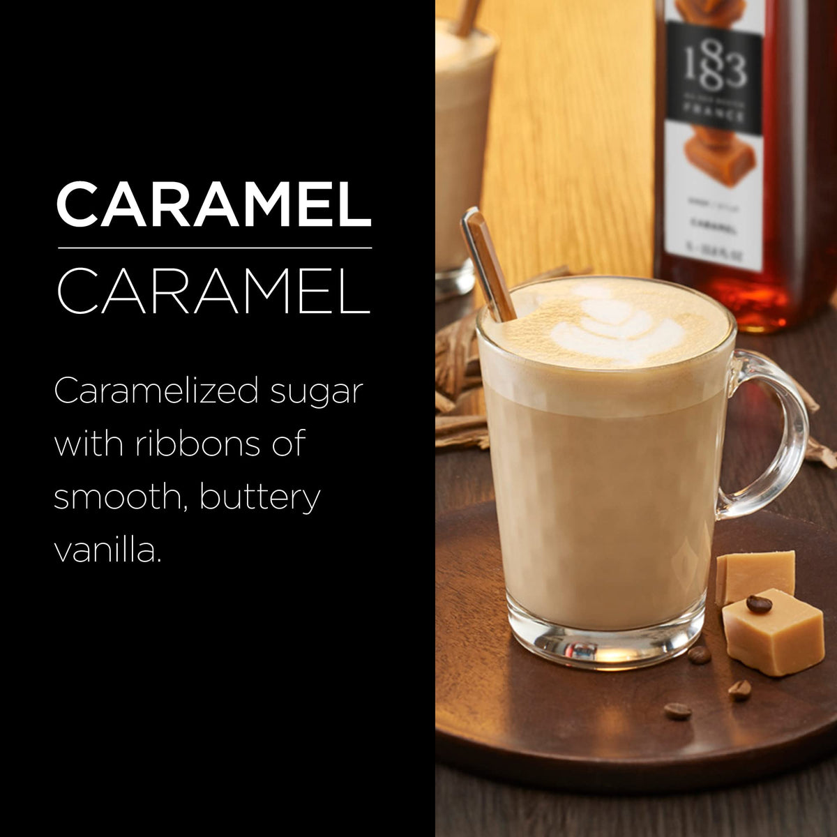 Dessert drizzle with 1883 caramel syrup adds rich caramel notes.