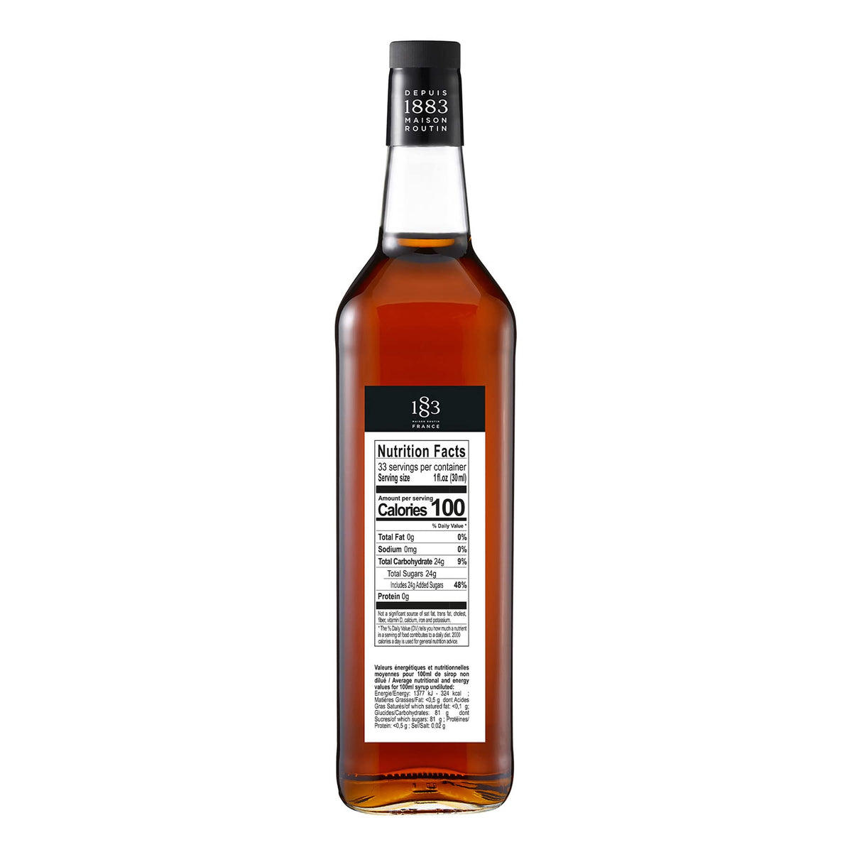Latte with 1883 caramel syrup delivers smooth, balanced flavor.