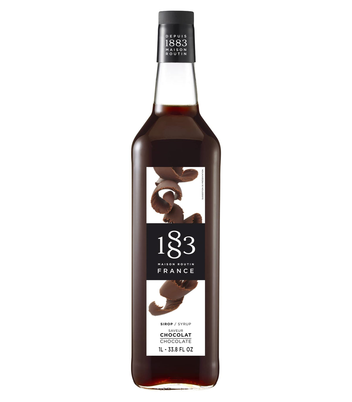 1883 MAISON ROUTIN chocolate syrup bottle-pour enhances beverages with velvety cocoa