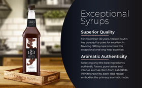 Pantry display featuring 1883 chocolate syrup and related flavors