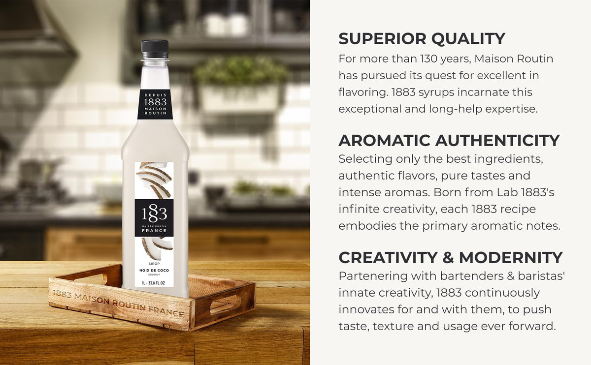 1883 Maison Routin Coconut Syrup cocktail pour for tropical mocktails.