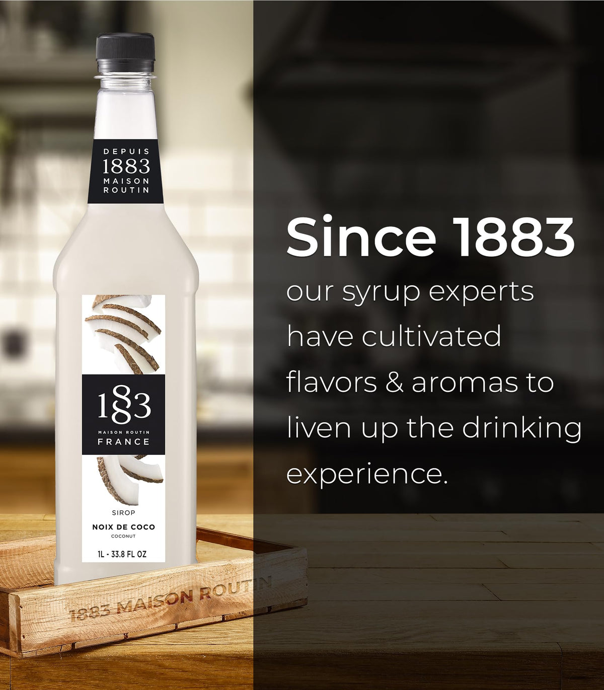 1883 Maison Routin Coconut Syrup dessert drizzle over a pastry.