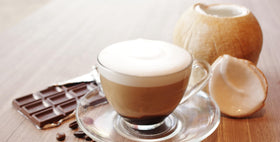 1883 Maison Routin Coconut Syrup kitchen setup emphasizes allergen-free sweetness.