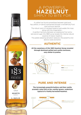 1883 Maison Routin hazelnut syrup used in a cocktail mixer for depth.