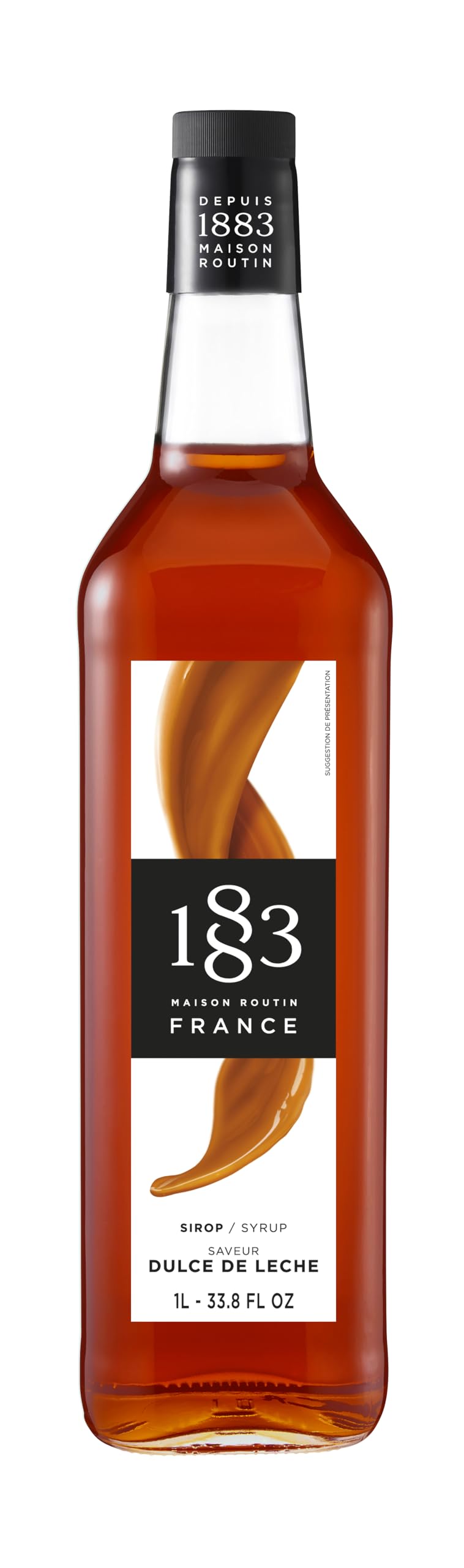 1883 Maison Routin Dulce de Leche Syrup bottle front showcases premium French quality for drinks.