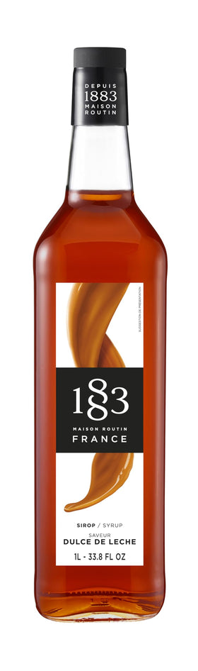 1883 Maison Routin Dulce de Leche Syrup bottle front showcases premium French quality for drinks.