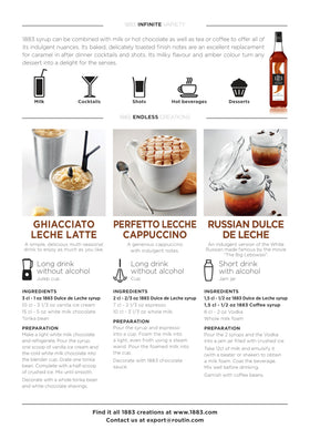 1883 Maison Routin Dulce de Leche Syrup coffee image shows versatile sweetener for lattes.