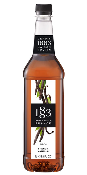 1883 MAISON ROUTIN French Vanilla Syrup bottle enhances drinks with rich vanilla aroma.