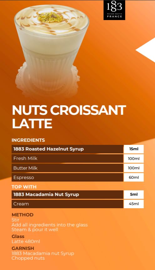 1883 Maison Routin hazelnut syrup drizzle on dessert for subtle sweetness.
