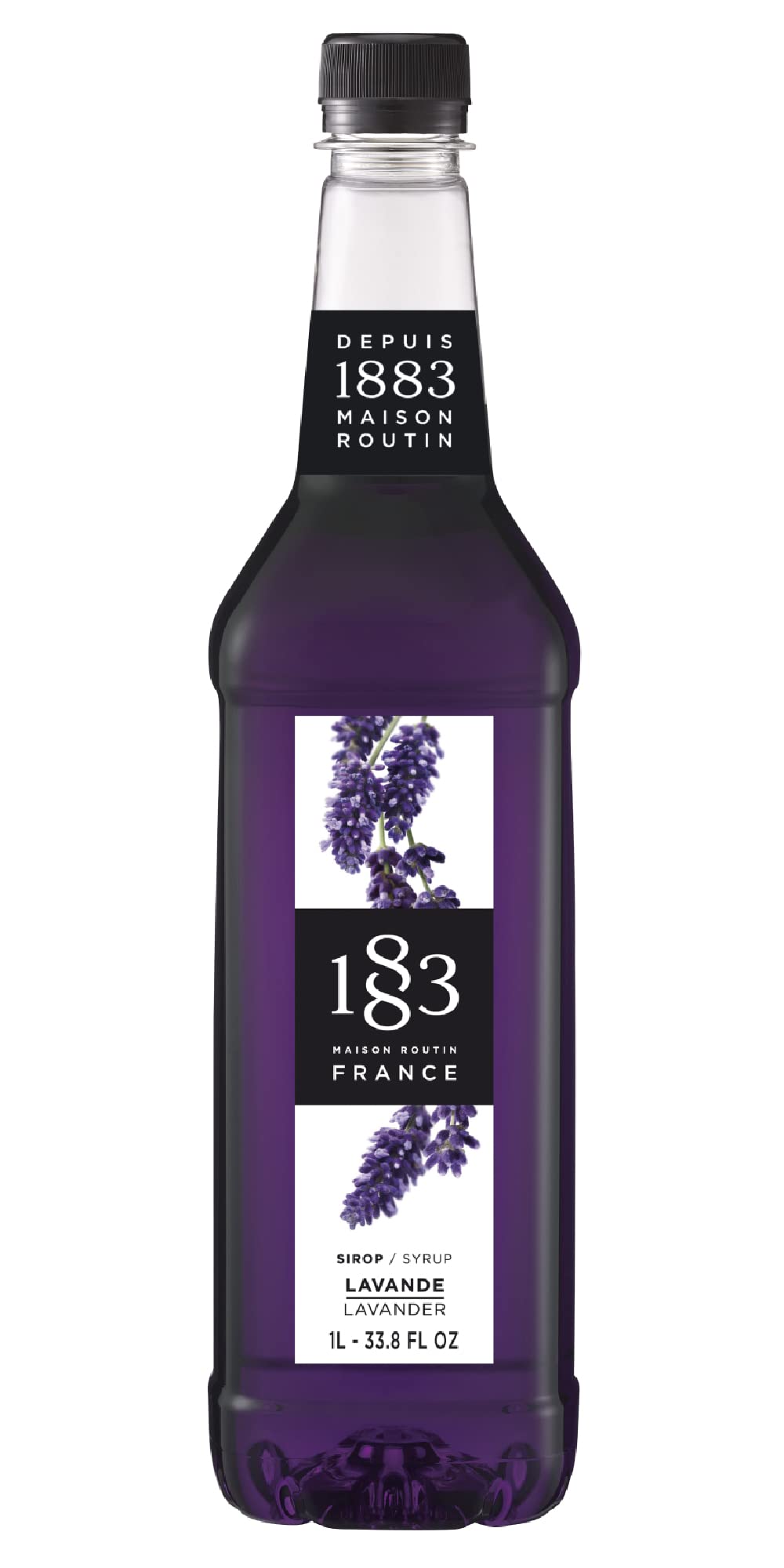 1883 MAISON ROUTIN Lavender Syrup bottle on kitchen counter for premium beverages