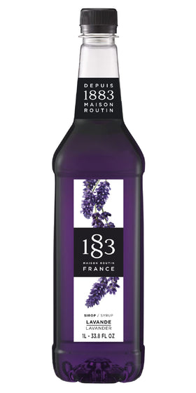 1883 MAISON ROUTIN Lavender Syrup bottle on kitchen counter for premium beverages