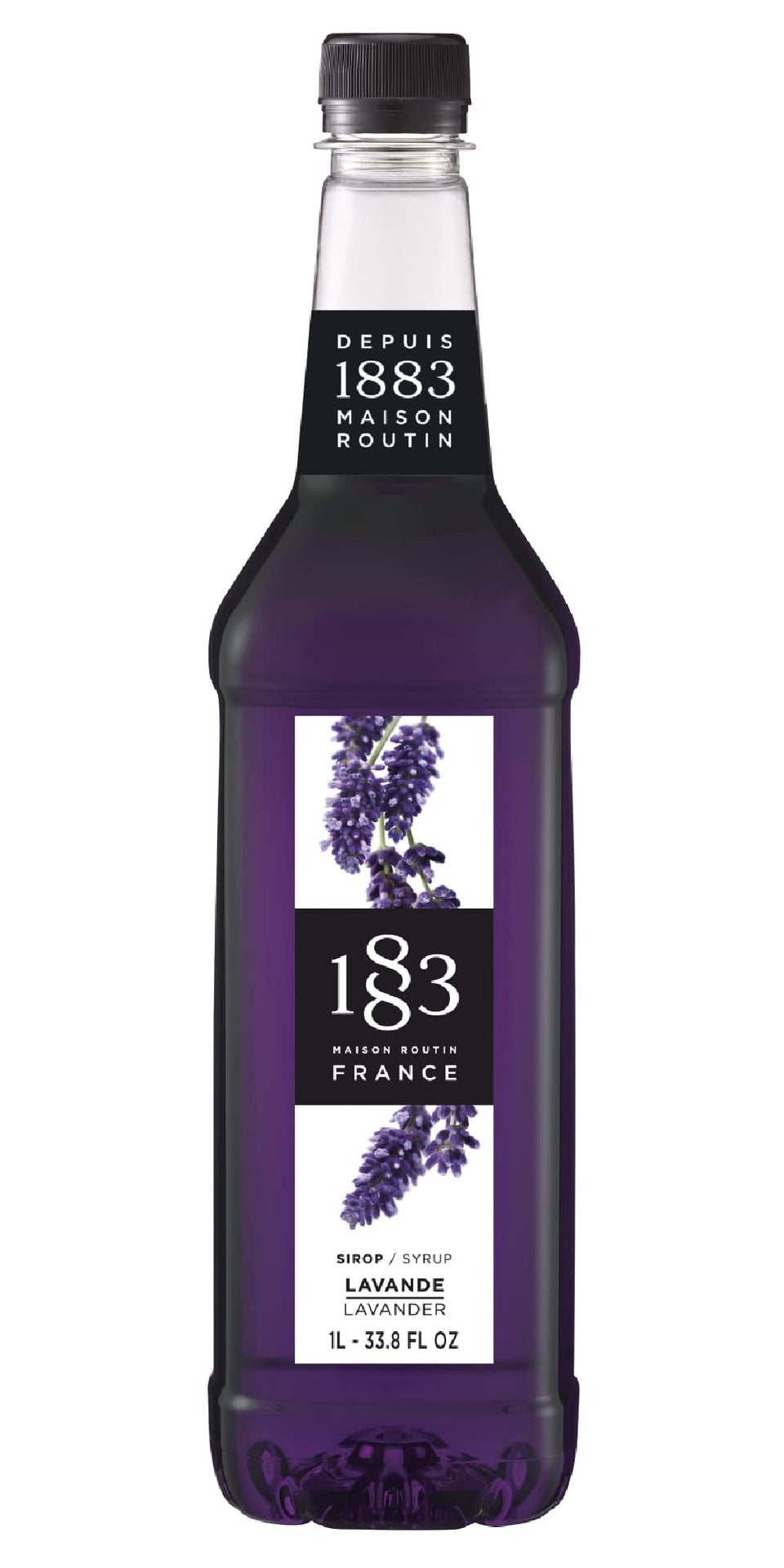 1883 MAISON ROUTIN Lavender Syrup bottle on kitchen counter for premium beverages