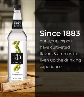 1883 Maison Routin Pure Cane Sugar Syrup kitchen scene, convenient 1 liter bottle.