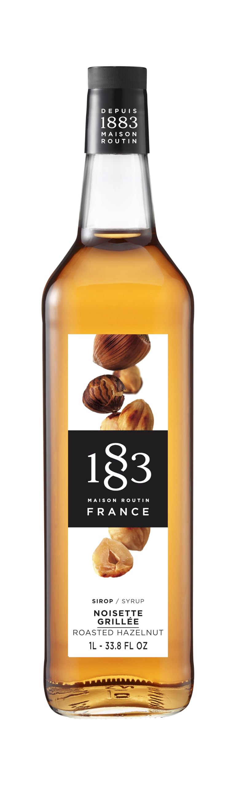 1883 Maison Routin Roasted Hazelnut Syrup bottle for coffee and desserts, rich aroma
