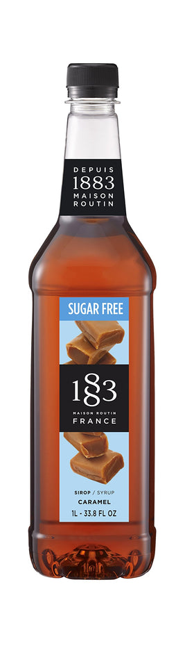 1883 Maison Routin sugar-free caramel syrup bottle ideal for sugar-free coffees.