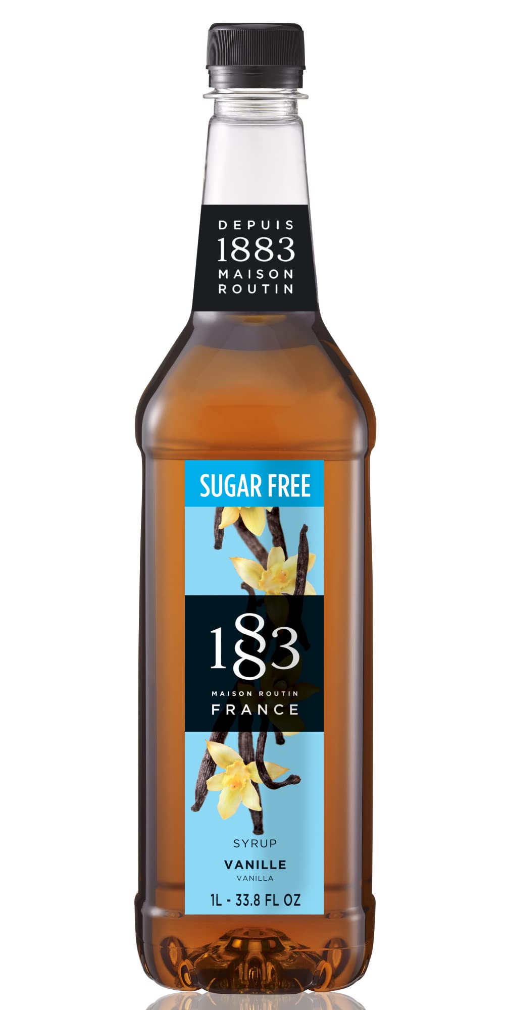 1883 MAISON ROUTIN sugar-free vanilla syrup bottle front, premium French quality for everyday beverages