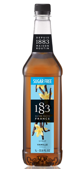 1883 MAISON ROUTIN sugar-free vanilla syrup bottle front, premium French quality for everyday beverages