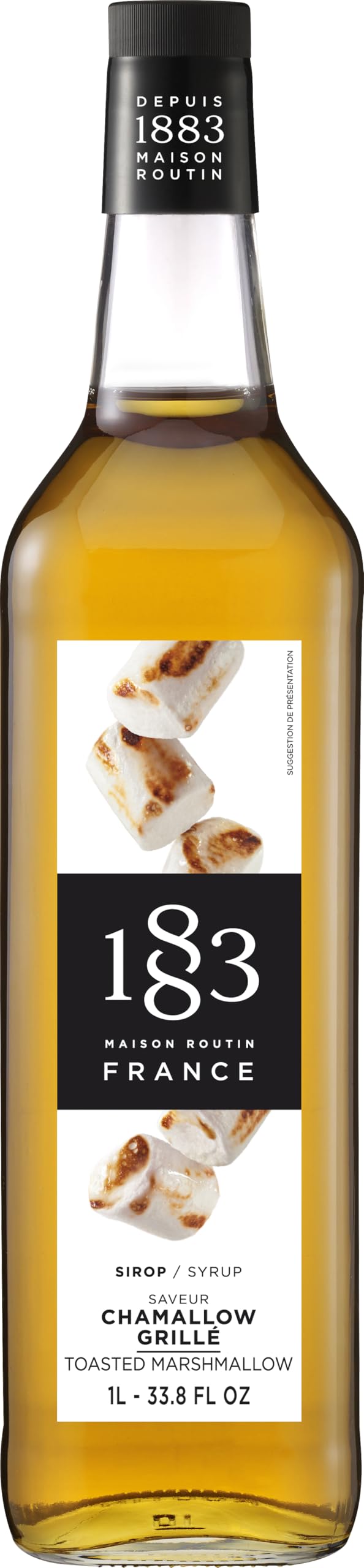 1883 Maison Routin toasted marshmallow syrup bottle showing premium packaging and label